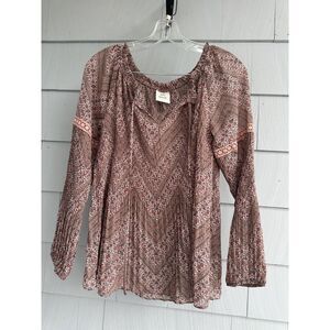 Knox Rose‎ Top Womens Small  Dusty Pink Floral Long Sleeves Blouse Boho S
